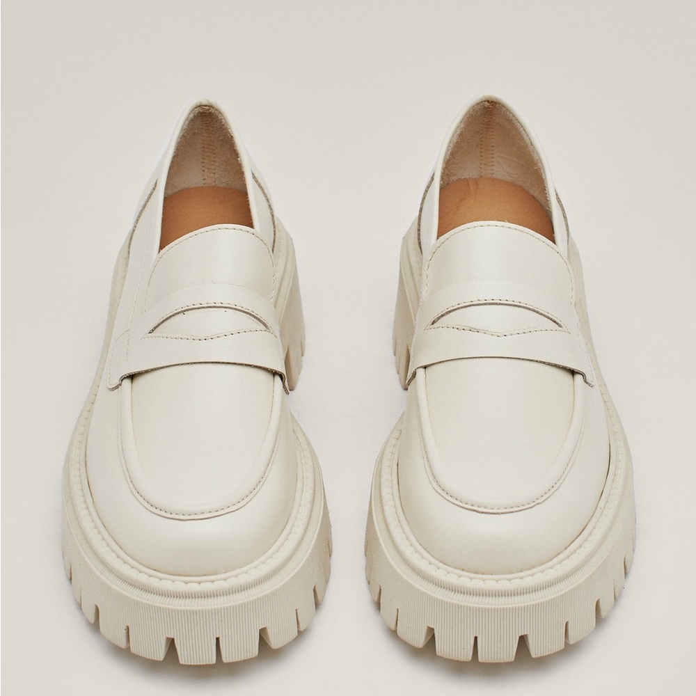 Nasty Gal Off White Real Leather Chunky Penny Loafers
